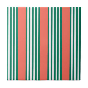 Green and white five stripe pattern with coral tile