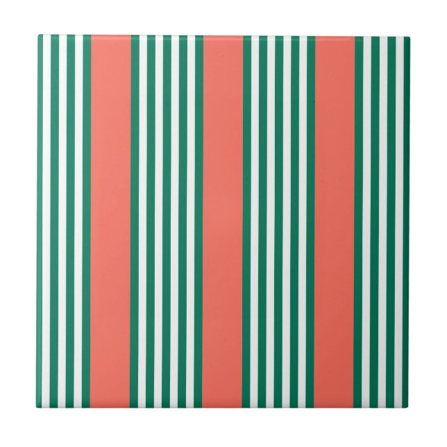 Green and white five stripe pattern with coral tile (Front)
