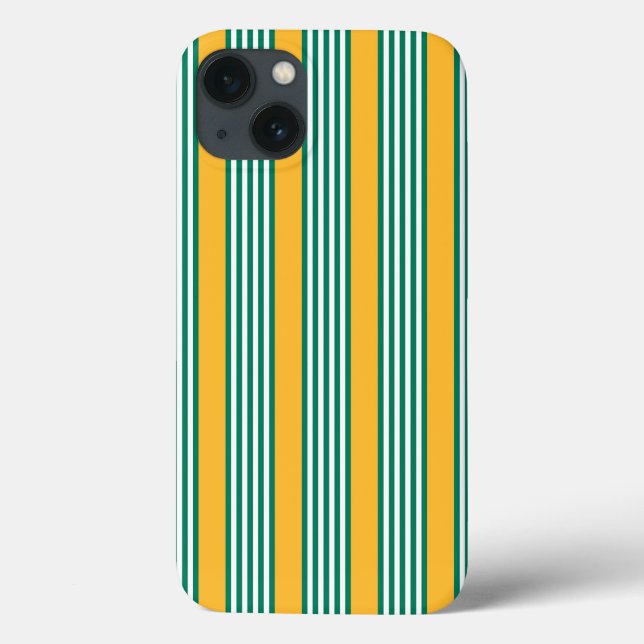 Green and white five stripe pattern with yellow Case-Mate iPhone case (Back)