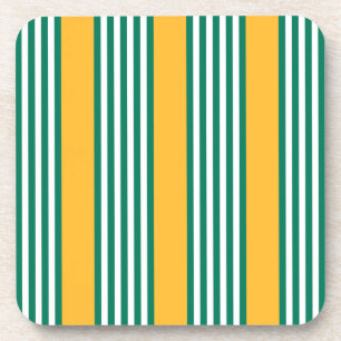 Green and white five stripe pattern with yellow coaster