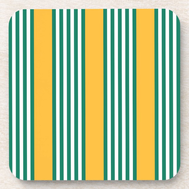 Green and white five stripe pattern with yellow coaster (Front)