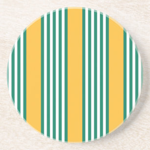 Green and white five stripe pattern with yellow coaster