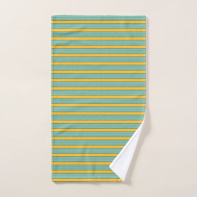 Green and white five stripe pattern with yellow hand towel (Hand Towel)