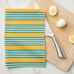 Green and white five stripe pattern with yellow kitchen towel