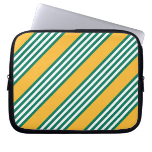 Green and white five stripe pattern with yellow laptop sleeve