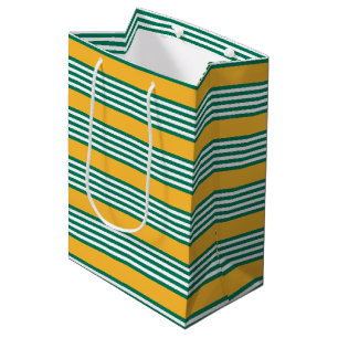 Green and white five stripe pattern with yellow medium gift bag