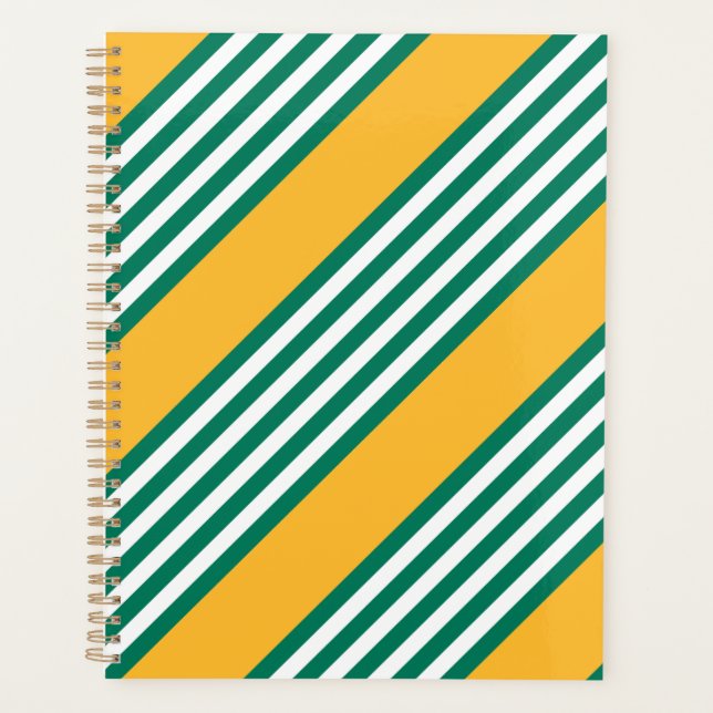 Green and white five stripe pattern with yellow planner (Front)