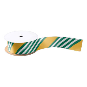 Green and white five stripe pattern with yellow satin ribbon