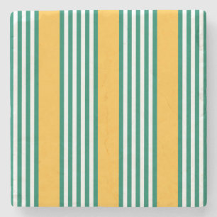 Green and white five stripe pattern with yellow stone coaster