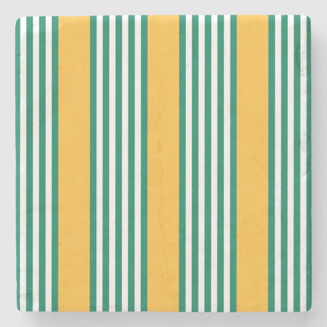 Green and white five stripe pattern with yellow stone coaster (Front)