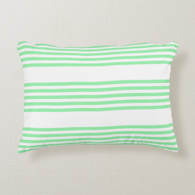 Green and white five stripes pattern accent pillow (Front)