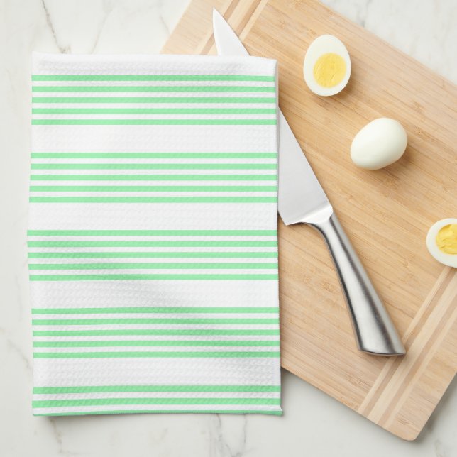 Green and white five stripes pattern kitchen towel (Quarter Fold)