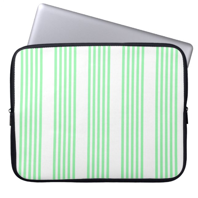 Green and white five stripes pattern laptop sleeve (Front)