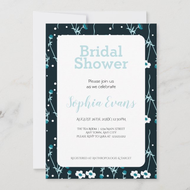 Green and White Floral Border White Bridal Shower Invitation (Front)