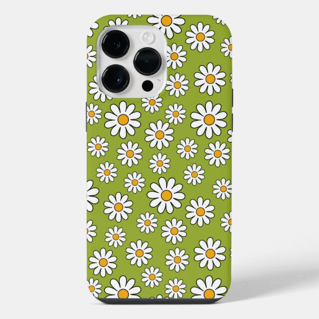 Green and White Floral Daisy Pattern iPhone Case (Back)