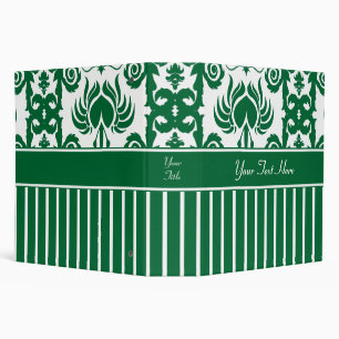 Green and White Floral Damask Binder