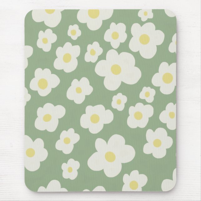 Green and white floral  mouse pad (Front)