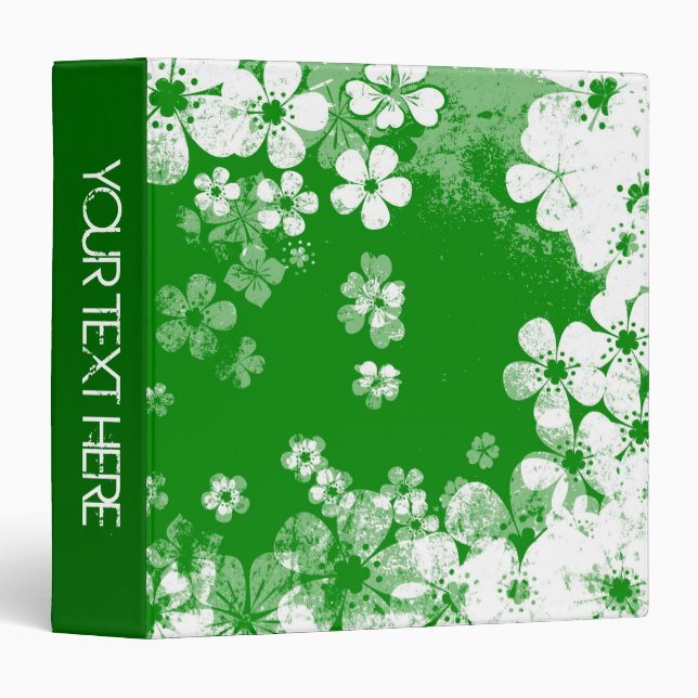 Green and white floral pattern and modern design binder (Front/Spine)