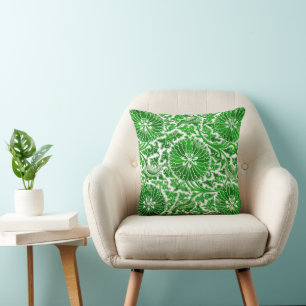 Green and White Floral Pattern Throw Pillow