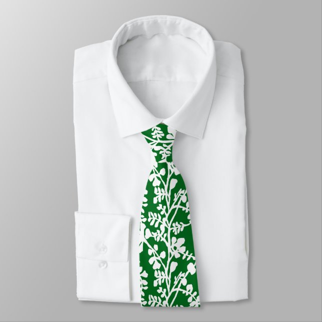 Green And White Floral Repeating Pattern Tie (Tied)