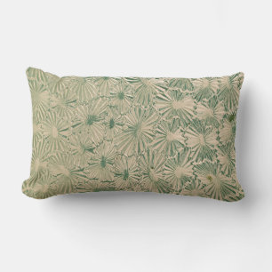 Green and white floral textile lumbar pillow
