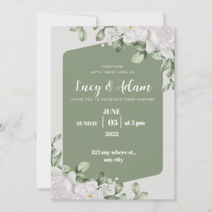 green and white floral wedding invitation