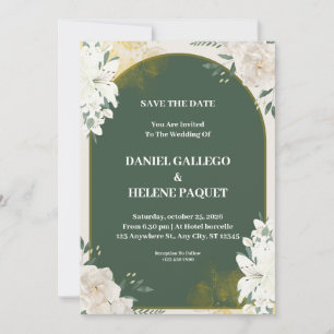 Green and White Floral Wedding Invitation