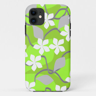 Green and White Flowers. Floral Pattern. iPhone 11 Case