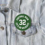 Green and White Football Mom Jersey Number 3 Inch Round Button<br><div class="desc">Cheer on your favourite sports team, football player or just show off your school pride with a custom personalized spirit button! Add your school name or personalize with a player's name and jersey number. Perfect for football, basketball, baseball and soccer games! Create custom pins for the whole team, cheerleaders, parents...</div>