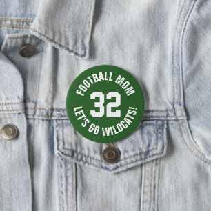 Green and White Football Mom Jersey Number 3 Inch Round Button