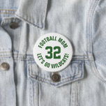 Green and White Football Mom Jersey Number 3 Inch Round Button<br><div class="desc">Cheer on your favourite sports team, football player or just show off your school pride with a custom personalized spirit button! Add your school name or personalize with a player's name and jersey number. Perfect for football, basketball, baseball and soccer games! Create custom pins for the whole team, cheerleaders, parents...</div>