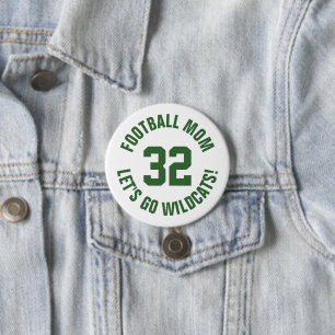 Green and White Football Mom Jersey Number 3 Inch Round Button