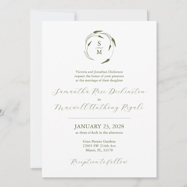 Green and White Formal Wedding Invitation (Front)