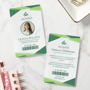 Green and White Geometric Custom Photo Badge