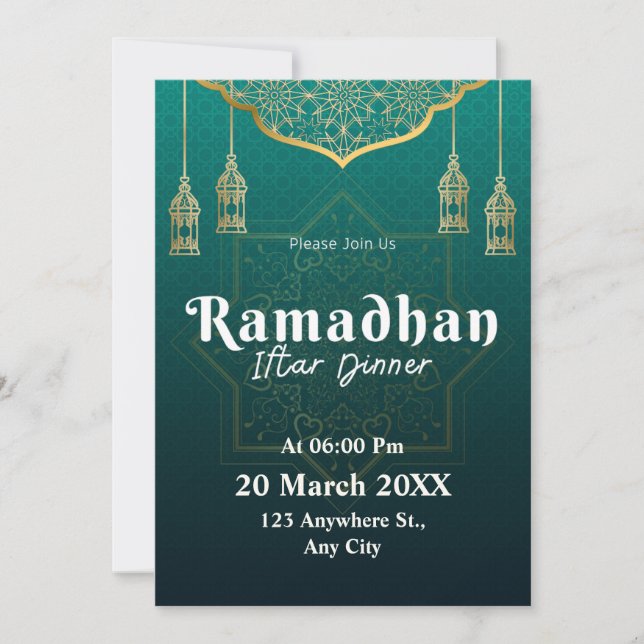 Green and White Geometric Pattern Ramadan  Invitation (Front)
