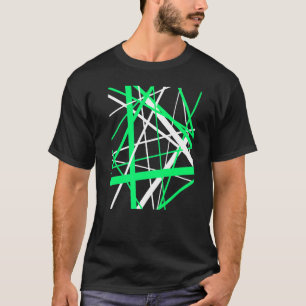 Green and White Geometric Strips Cut Out Pattern T-Shirt