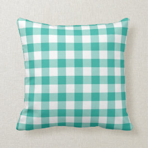 Green And White Gingham Check Pattern Throw Pillow