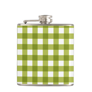 Green and White Gingham Pattern Hip Flask