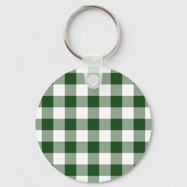 Green and White Gingham Pattern Keychain (Front)