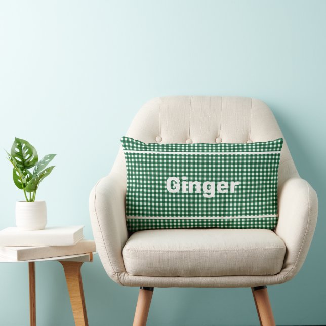 Green and White Gingham Pattern Modern Monogram  Lumbar Pillow (Chair)
