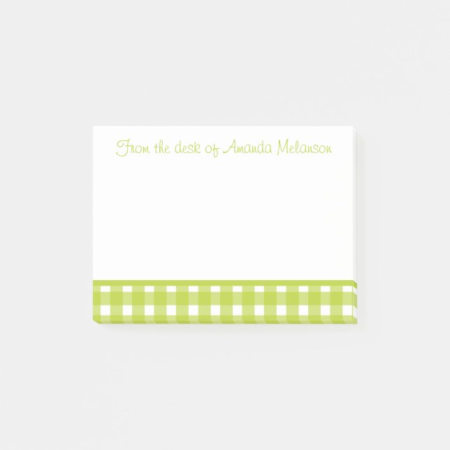 Green and White Gingham Plaid Checks Post-it Notes (Front)