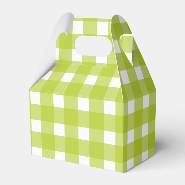 Green And White Gingham Plaid Wedding Party Favor Box (Front Side)