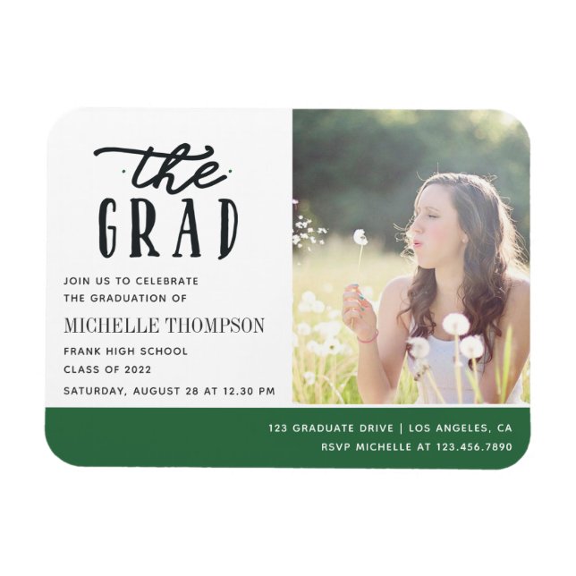 Green and White Graduate Party Invite Magnet (Horizontal)