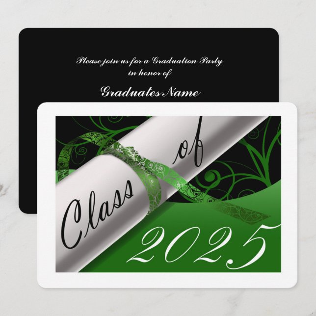 Green and White Graduation Party Invitation (Front/Back)