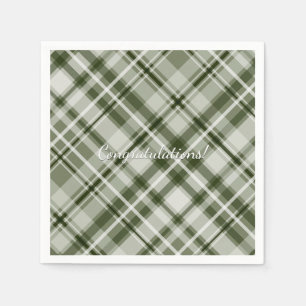 Green and white greyed jade tartan plaid napkin