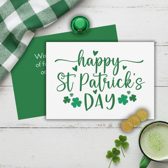 Green and White Happy St. Patrick's Day Custom Holiday Card (Green and White Happy St. Patrick's Day Custom Holiday Card)