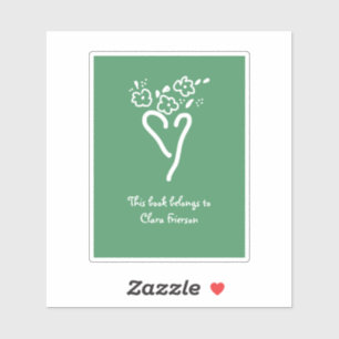 Green and White Heart Bookplate