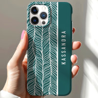 Green And White Herringbone Personalized Name