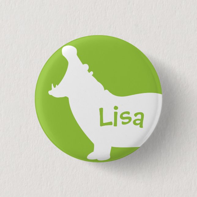 Green and White Hippo Custom Monogram 1 Inch Round Button (Front)