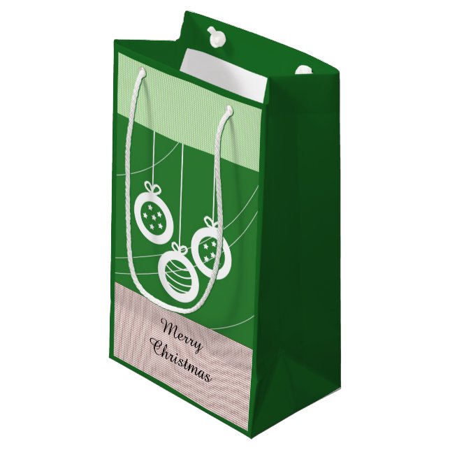 Green and White Holiday Decorations Small Gift Bag (Front Angled)